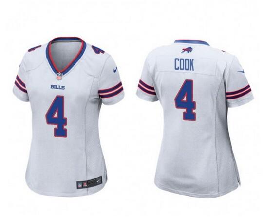 Women's Buffalo Bills #4 James Cook White Football Stitched Jersey(Run Small)